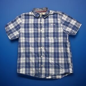 Fat Face Men's Shirt Large Blue Plaid Short Sleeve Button Up 100% Cotton Pocket